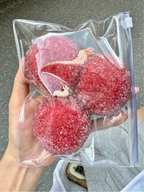 Three frosted bayberry ice squishy balls in a clear zip bag